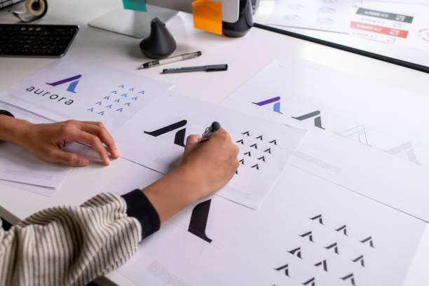 istock Graphic designer working in office. Designing logo, Artist Creative Designer Illustrator Graphic Skill Concept. 2040726059
