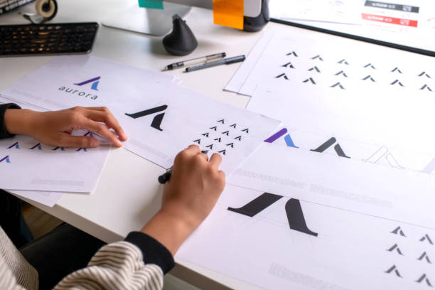 istock Graphic designer working in office. Designing logo, Artist Creative Designer Illustrator Graphic Skill Concept. 2040726063