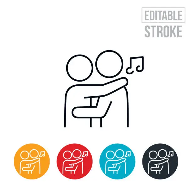 Vector illustration of Couple Slow Dancing To Music Thin Line Icon - Editable Stroke