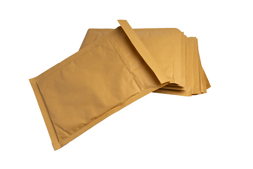 brown paper padded postal envelopes isolated on a white background