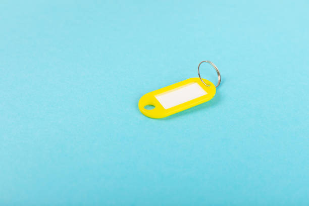 Keychain with key ring isolated on white background. Concepts for real estate and moving home or renting property. Buying a property. Mock-up keychain.Copy space.
