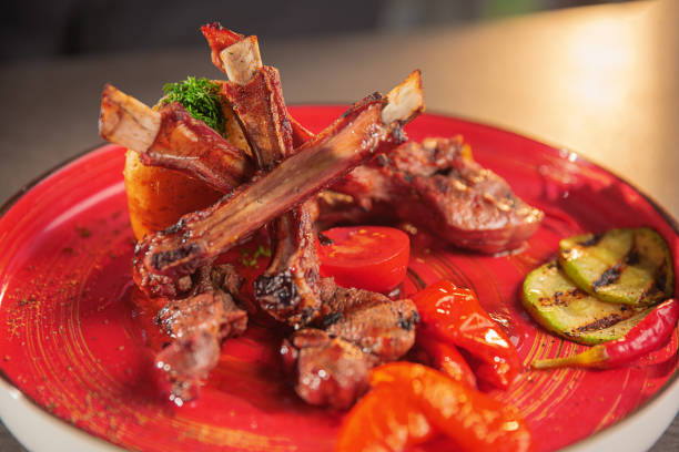 Roasted Lamb Chops with Vegetables, Pickled Onions, Herbs and Lavash