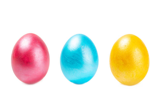 istock Easter eggs isolated on white background. Easter holiday concept. Handmade colorful shiny Easter eggs. Mother of pearl eggs. 2040763045