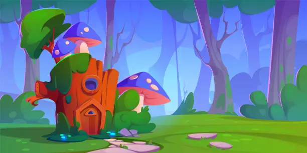 Vector illustration of Fairytale tiny house made of tree stump.