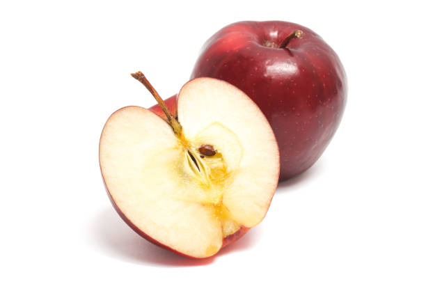istock Half cut and whole fresh organic red apple delicious fruit isolated on white background clipping path 2040785865