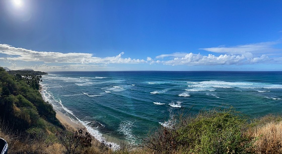 Looking off the coast of O’ahu, Hawaii over the Pacific.