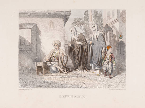 echa przeszłości: skryba publiczny w xix-wiecznym konstantynopolu - 1855 stock illustrations