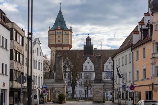 Straubing, Germany - Feb 18th 2024: Straubing old town is a combination of historical buildings, cobblestone streets and narrow alleys.