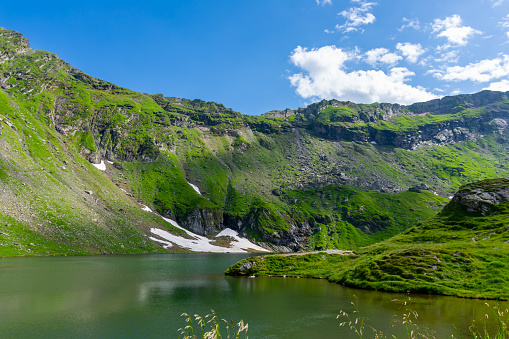 Picturesque lake of green mountains