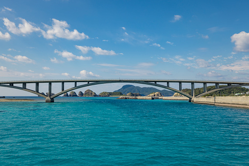 the akao bridge on aka island, kerama islands, okinawa islands, japan.