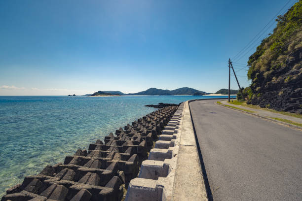 coastal road on zamami island, kerama islands, okinawa islands, japan.