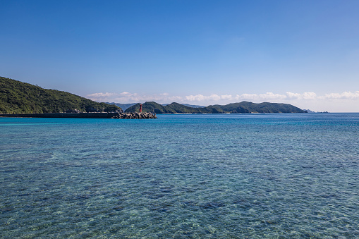 crystal clear ocean water on zamami island, kerama islands, okinawa islands, japan.