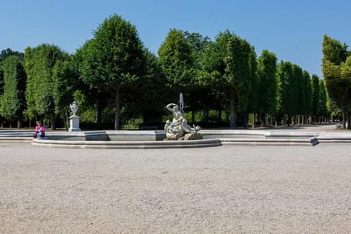 Vienna, Austria - June 18, 2023: Fountain in the Schoenbrunn Palace Park