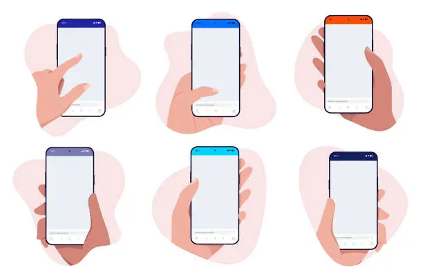 Vector illustration of Mobile phone in hands mockup vector collection