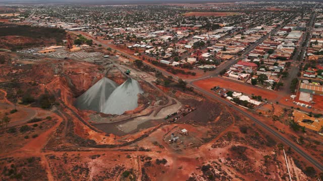 aerial view over mine pit in Kalgoorlie Boulder, australian mining city in western australia