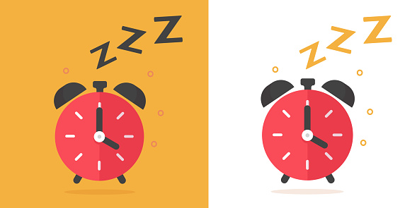 Sleep time alarm clock icon flat cartoon vector illustration set, red yellow snoring bedtime watch symbol image clipart