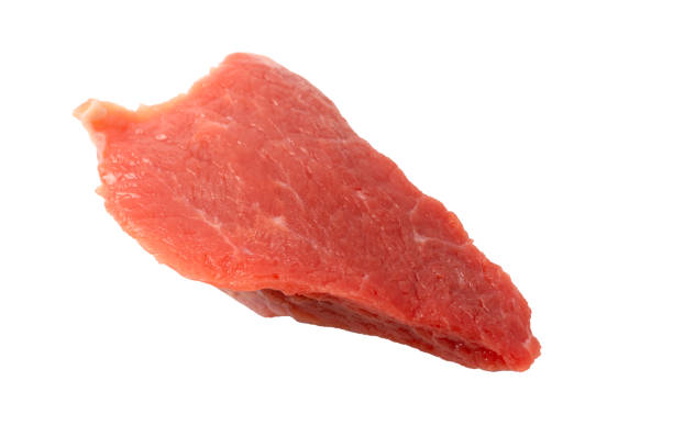 Veal pieces raw isolated on white background. Top view.
