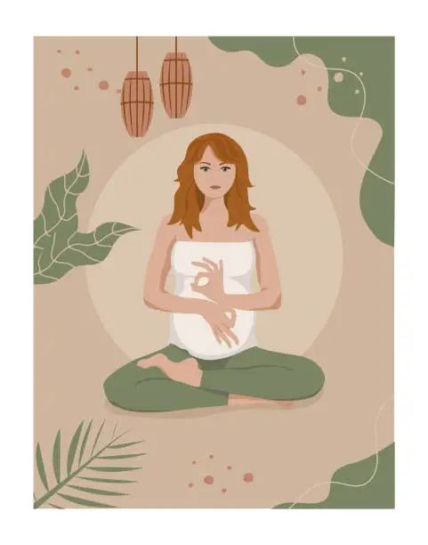 Vector illustration of a poster for a yoga studio. yoga for pregnant women. a banner for a yoga studio. training for pregnant women