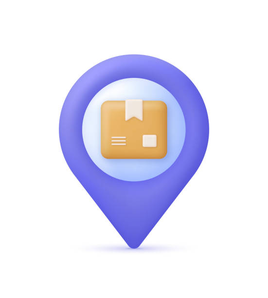 istock 3D Parcel with location pin. Fast delivery service concept. Express delivery, shipping, quick move 2040945917