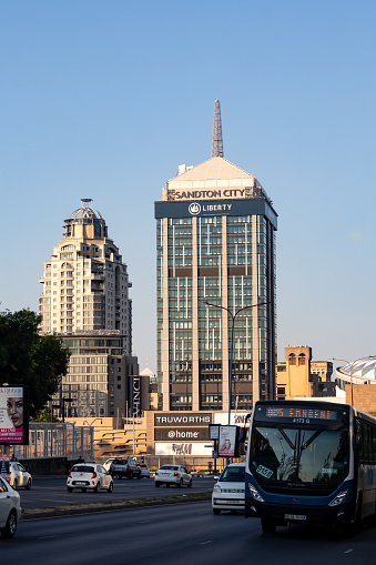 10 November 2023: Johannesburg, South Africa: A view of Sandton City dand the Michelangelo Hotel from the street.
