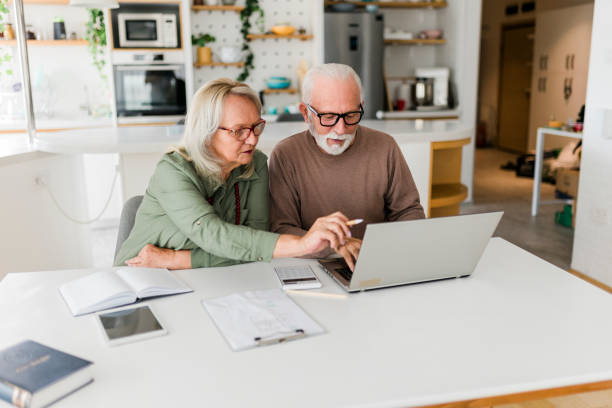 istock Senior couple using laptop while planning their home budget, 2040957510