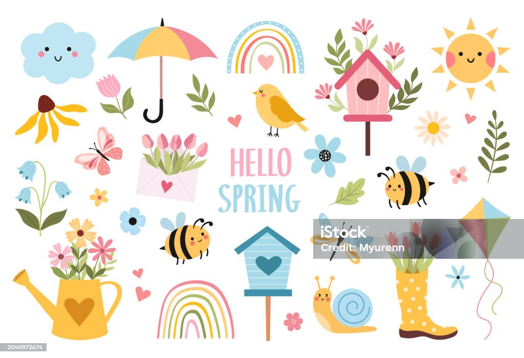 Vector Spring Animal Cute Decorative Vector Spring Set Stock Illustration - Download Image ...