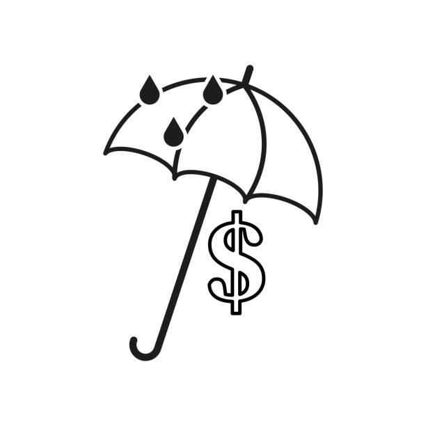 illustrations, cliparts, dessins animés et icônes de le parapluie protège de la pluie. signe de sécurité dollar. illustration vectorielle. eps 10. - security umbrella rain currency