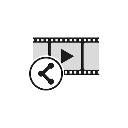 Film strip with play icon, cinema concept. Video playback symbol. Vector illustration. EPS 10. Stock image.