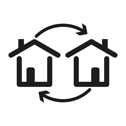 House exchange cycle, property swap deal, flexible relocation, smart investment. Vector illustration. EPS 10. Stock image.