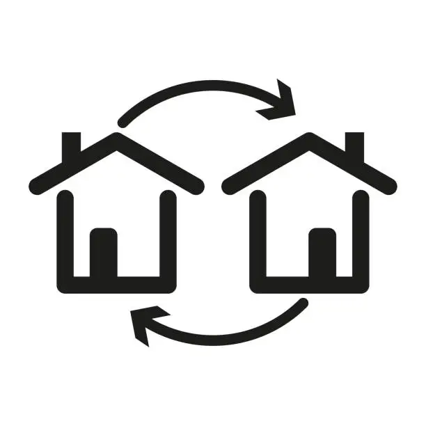 Vector illustration of House exchange cycle, property swap deal, flexible relocation, smart investment. Vector illustration. EPS 10.