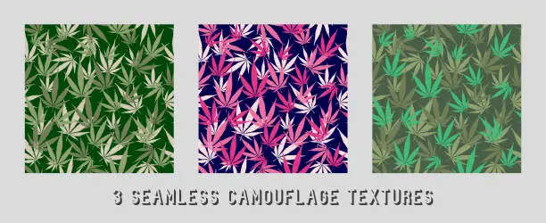 Vector illustration of Trendy pink camouflage military pattern cannabis leaf.
