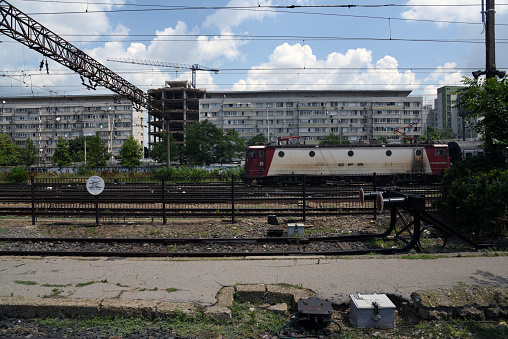 A train near Bucharest North railway station. The image was captured during summer season.