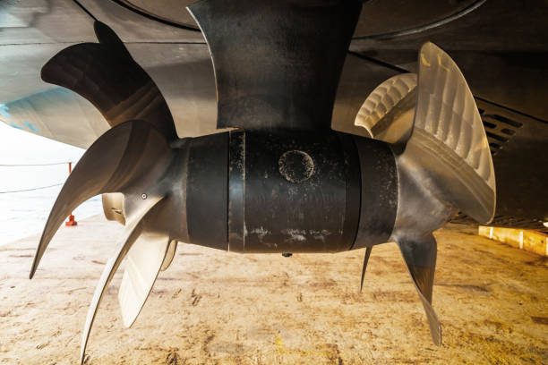 istock The bottom of a ship supported in dry dock with azimuth propulsion and twin propellers aft. 2041048416