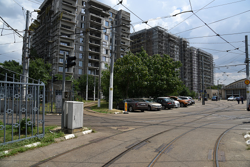 Bucharest Dristor city district with several huge residential buildings. The image was captured during summer season.