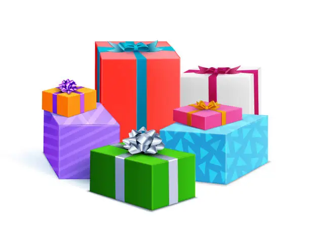 Vector illustration of Pile of Surprises, Festive Gift Boxes, Mountain of Gift Boxes