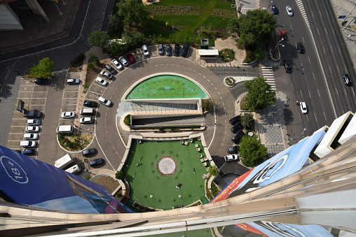 Looking down from Bucharest Grand Hotel to the city streets. Captured during summer season.