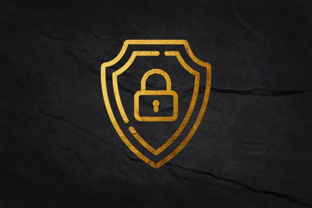 Golden sign. Gold maps or symbols. Isolated textured golden logo on dark background.