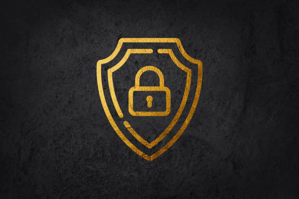 istock Gold lock icon concept. Padlock for arcade and video games. Interface for mobile apps and programs. Graphic element for website. Isometric vector illustration isolated on dark background. 2041075876