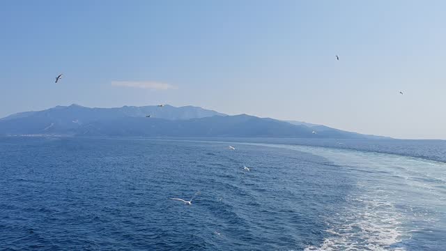 Ferry crossing the sea to a Greek island