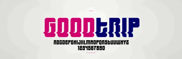 Vector illustration of Bended and deformed display font for logos and posters, vector distorted and twisted typeface for headlines and advertising, logotype cool typography.