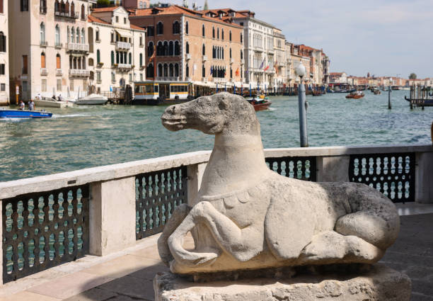 View of the Grand Canal from the terrace at the Peggy Guggenheim Collection in Venice Venice, Italy - September 5, 2022: View of the Grand Canal from the terrace at the Peggy Guggenheim Collection in Venice peggy guggenheim stock pictures, royalty-free photos & images