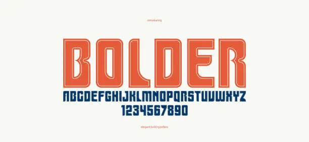 Vector illustration of Bold simple sans serif display font for logos headers or slogans, vector thick and heavy geometric typeface, uppercase letters alphabet with numbers, poster and advertising.