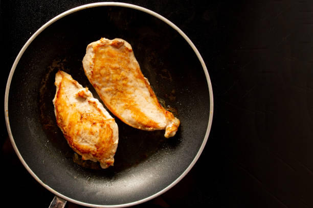 istock Fried chicken inside a black skillet pan in top aerial view 2041143697