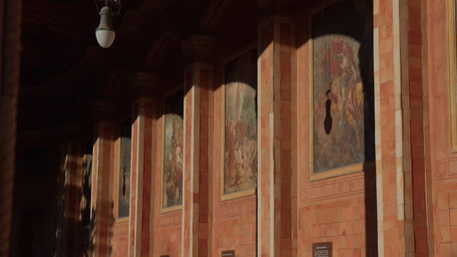The Frescoes Adorning the Walls of the Trinkhalle in Baden-Baden, Germany - Reveal Shot