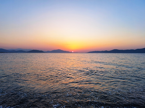 Sea costline landscape sunset view photo taken from Greece, Pefki willage, Euboea Island