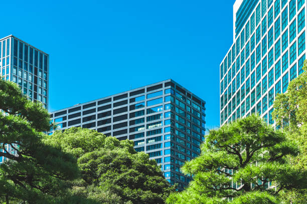 Sustainble green building. Eco-friendly building in Tokyo