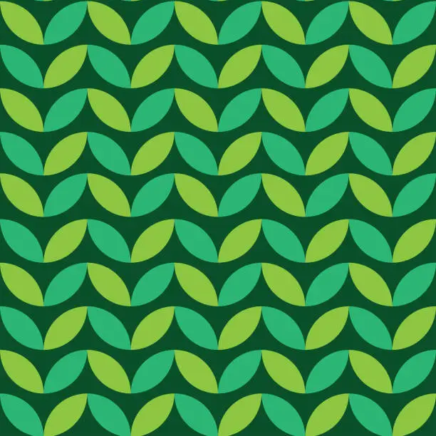 Vector illustration of Minimalist Mid Century Geometric Leaves Seamless Pattern in Mint green and Lime Green.