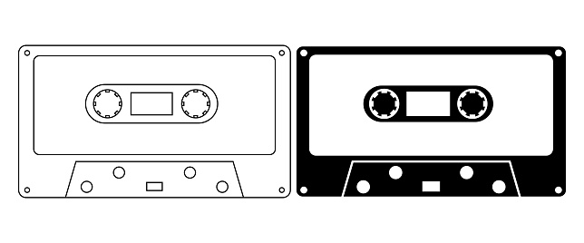 ouline silhouette Compact Cassette icon set isolated on white background