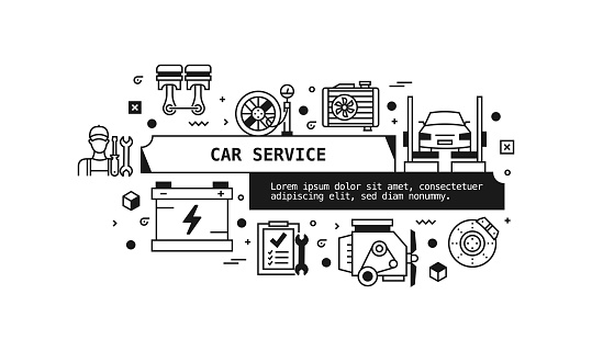 Car Service Related Vector Banner Design Concept. Global Multi-Sphere Ready-to-Use Template. Web Banner, Website Header, Magazine, Mobile Application etc. Modern Design.