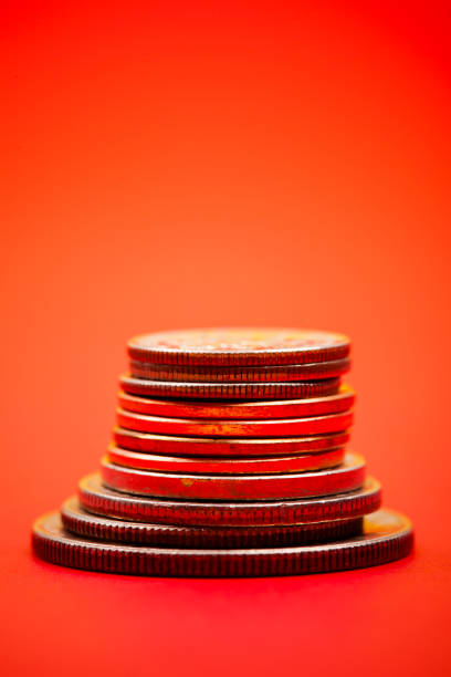 Stack of American coin currency financial concept.